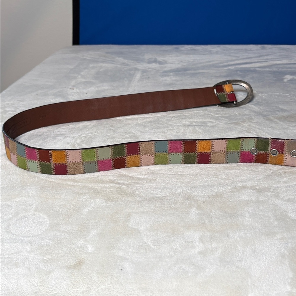 Vintage Fossil pastel & bright multicolor patchwork leather/suede belt Sz Medium - Picture 4 of 16